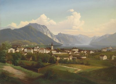 View of Gmunden and Orth Castle on Traunsee by J. Wilhelm Jankowsky